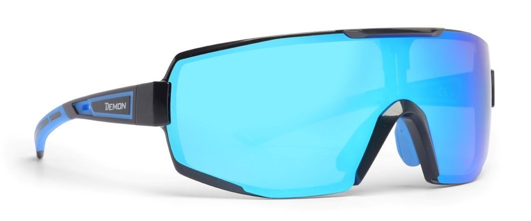 occhiale sportivo monolente specchiata dmirror modello PERFORMANCE nero blu