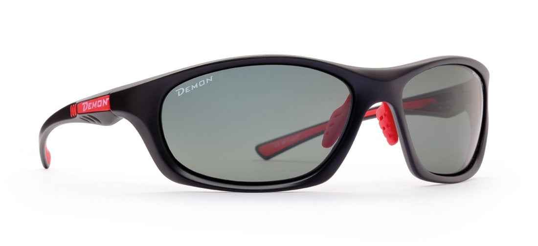 occhiale sportivo ultraleggero lenti polarizzate modello light nero opaco rosso