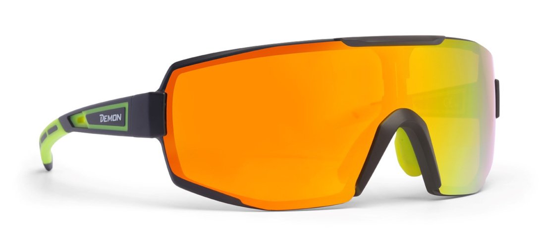 occhiali da ciclismo e mountain bike lente specchiata dmirror modello PERFORMANCE nero giallo