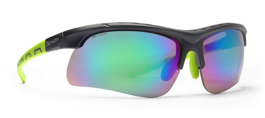 Occhiali da ciclismo e mountain bike lenti intercambiabili specchiate modello INFINITE OPTIC nero opaco verde