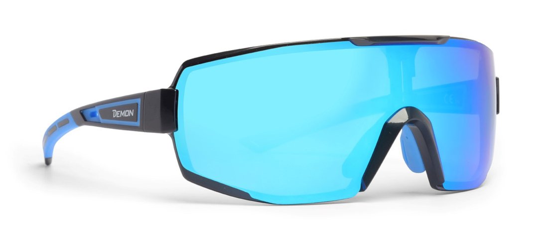occhiali da ciclismo per bici da corsa lente specchiata dmirror modello PERFORMANCE colore nero blu
