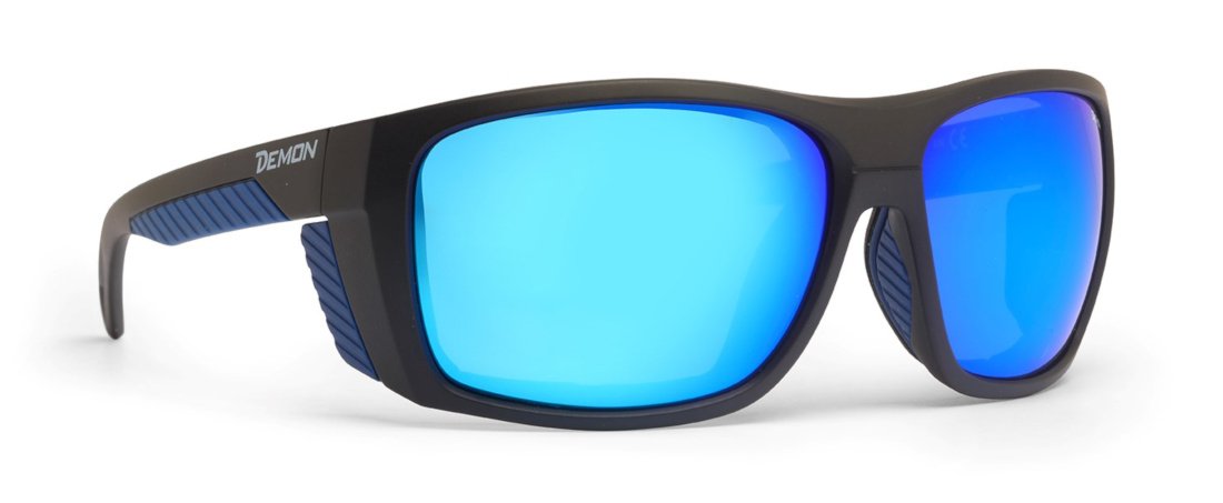 occhiali da montagna per alpinismo lenti categoria 4 specchiate modello eiger nero opaco blu