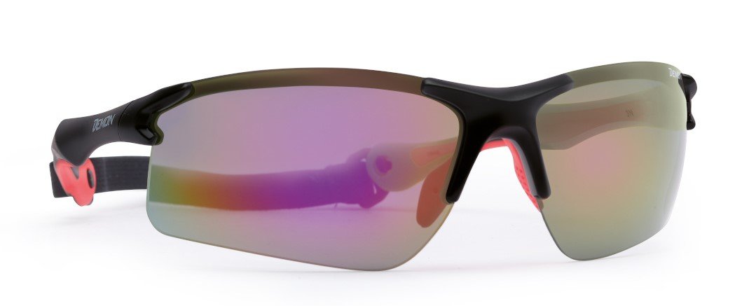 occhiali per running e trail running lenti specchiate intercambiabili modello TRAIL nero opaco rosso