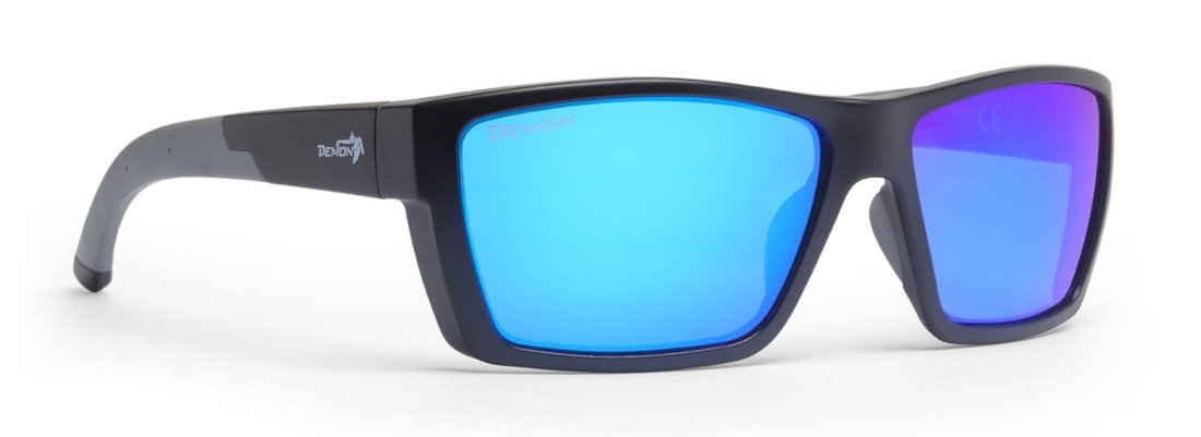 occhiali sportivi con lente polarizzata specchiata moda modello SOUL nero opaco blu